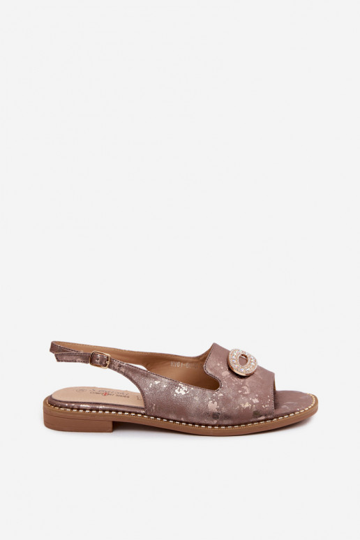 Sandálias planas para mulheres com ornamentos S.Barski KV61-6040 cor marrom