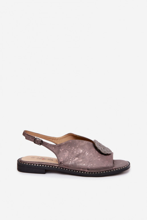 Sandálias femininas com saltos largos e ornamentos S.Barski KV61-6035 cor cinza