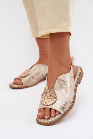 Sandálias femininas com salto largo com enfeites S.Barski KV61-6035 cor dourada