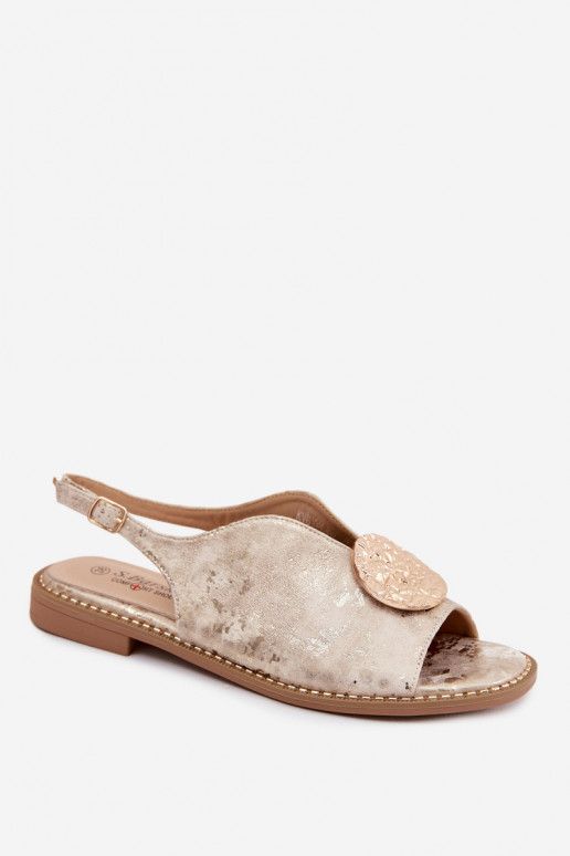 Sandálias femininas com salto largo com enfeites S.Barski KV61-6035 cor dourada