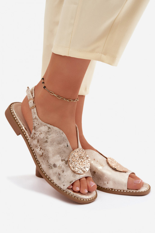 Sandálias femininas com saltos largos e ornamentos S.Barski KV61-6035 cor dourada