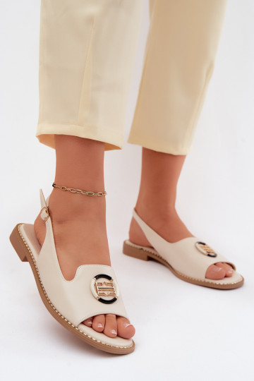 Sandálias femininas com saltos largos e ornamentos S.Barski KV61-6037 cor creme 2