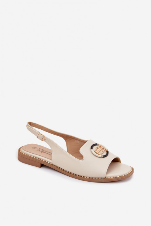 Sandálias femininas com saltos largos e ornamentos S.Barski KV61-6037 cor creme