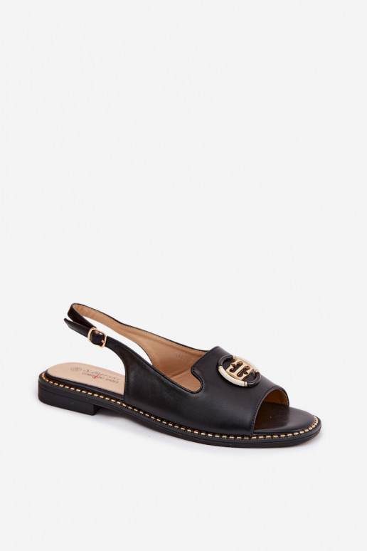 Sandálias femininas com salto largo com enfeites S.Barski KV61-6037 cor preta