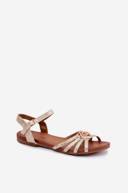 Sandálias rasteiras para mulheres com listras E decoração S.Barski KV61-6056 cor dourada