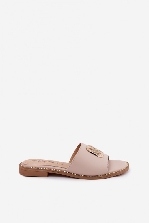 Chinelos couro natural com salto largo Ozdoba S.Barski KV61-6019 Nude