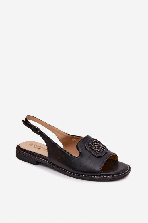 Sandálias femininas com salto largo com enfeites S.Barski KV61-6016 cor preta