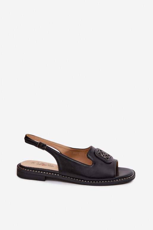 Sandálias femininas com salto largo com enfeites S.Barski KV61-6016 cor preta