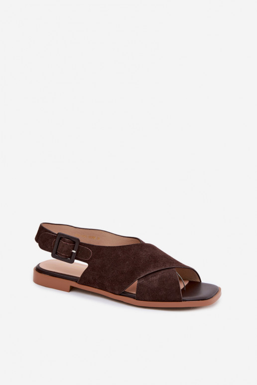 Pele Sandálias femininas de camurça com salto largo D&A JC61-1001 CzekoladoParae