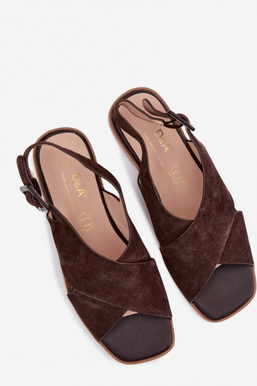 Pele Sandálias femininas de camurça com salto largo D&A JC61-1001 CzekoladoParae