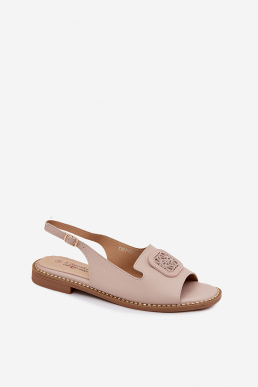Sandálias femininas com saltos largos e ornamentos S.Barski KV61-6018 cor de pele