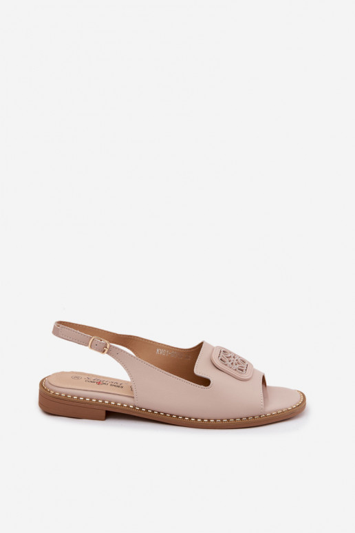 Sandálias femininas com saltos largos e ornamentos S.Barski KV61-6018 cor de pele