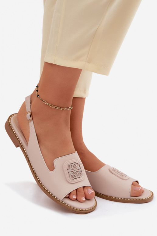 Sandálias femininas Feminino com salto largo com enfeites S.Barski KV61-6018 Nude