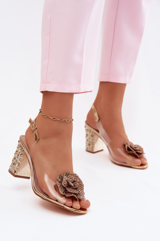 Transparente sandálias com salto com olhos brilhantes D&A MR61-9013 cor dourada