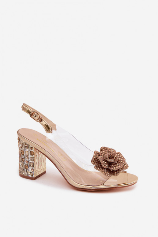 Transparente sandálias com salto com olhos brilhantes D&A MR61-9013 cor dourada