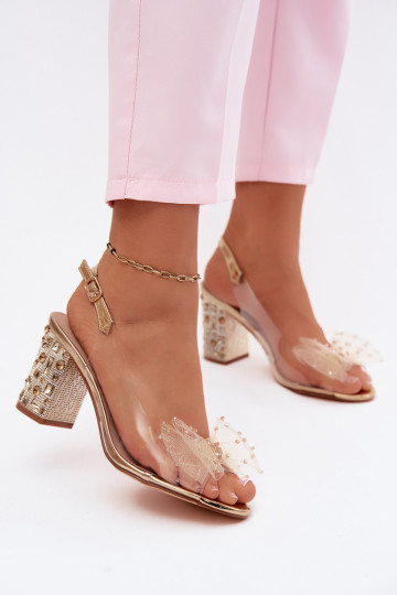 sandálias com salto com olhos brilhantes SiateczkoParaa com fitas D&A MR61-9010 cor dourada 2