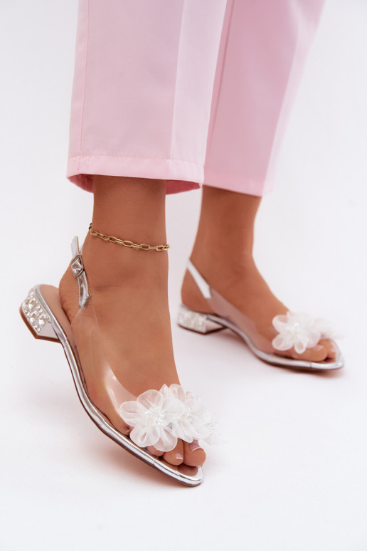 Transparente sandálias com olhos brilhantes I SiateczkoParaymi com motivos floraisami D&A MR61-9006 cor prata