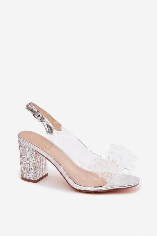 sandálias com salto com olhos brilhantes SiateczkoParaa com fitas D&A MR61-9010 cor prata