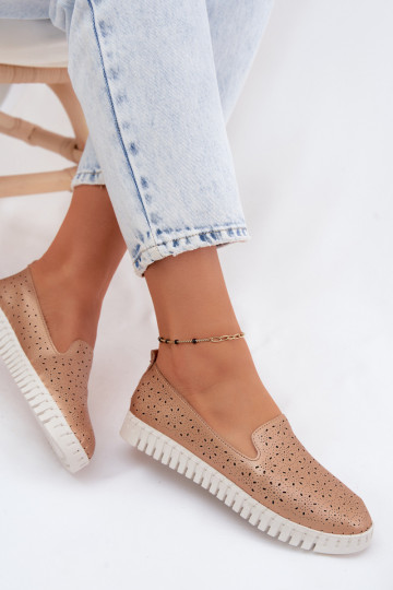 Sapatos slip-on com elementos perfurados na cor champanhe Salty