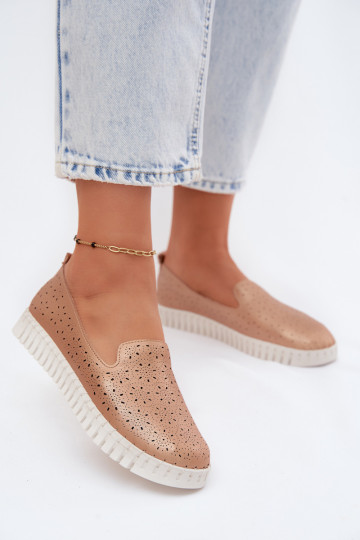 Sapatos slip-on com elementos perfurados na cor champanhe Salty 2