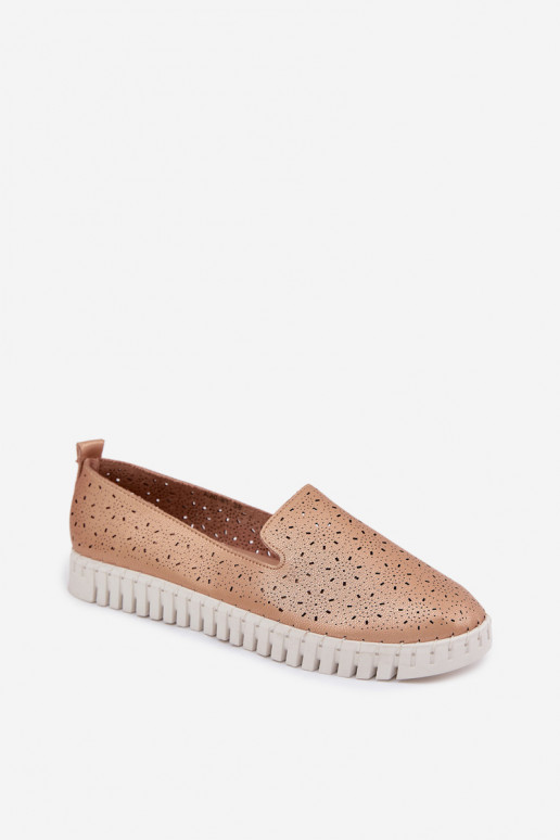Sapatos slip-on com elementos perfurados na cor champanhe Salty
