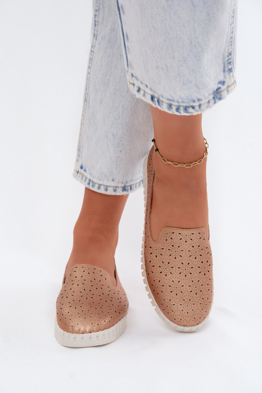 Sapatos slip-on com elementos perfurados na cor champanhe Salty