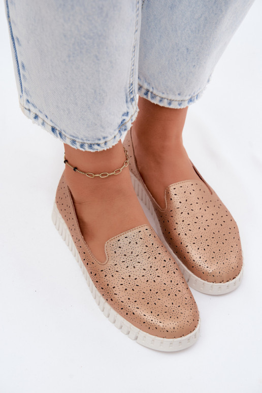 Sapatos slip-on com elementos perfurados na cor champanhe Salty