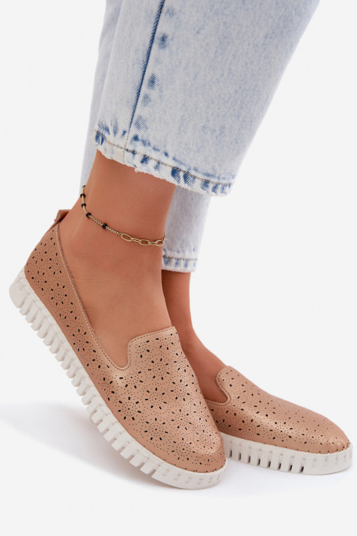 Sapatos slip-on com elementos perfurados na cor champanhe Salty