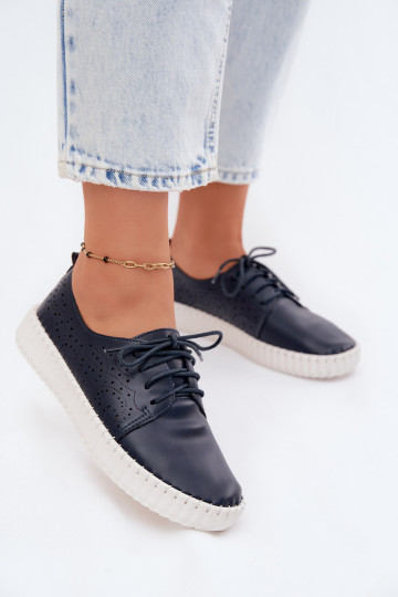 Sapatos perfurados azul escuro com atacadores Pearla 2