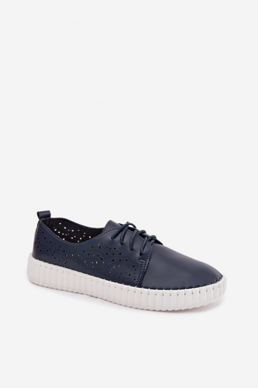 Sapatos perfurados azul escuro com atacadores Pearla