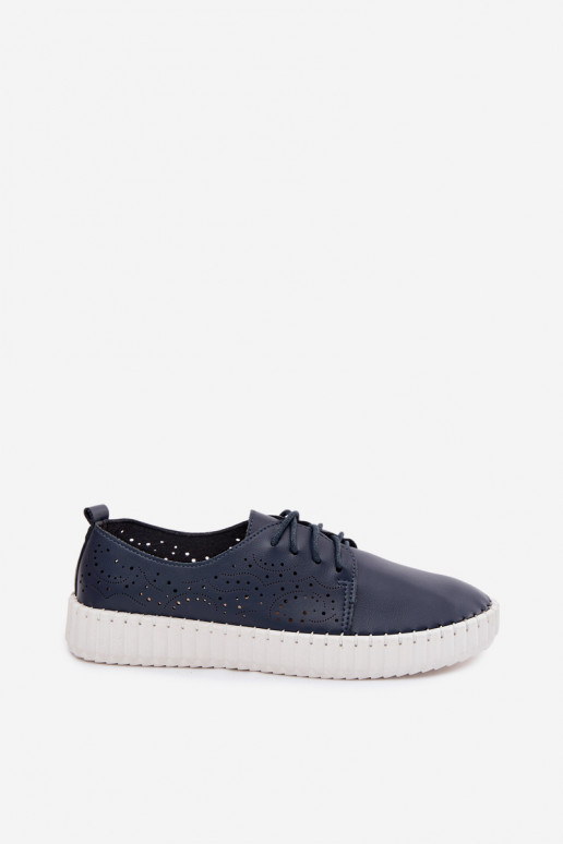 Sapatos perfurados azul escuro com atacadores Pearla