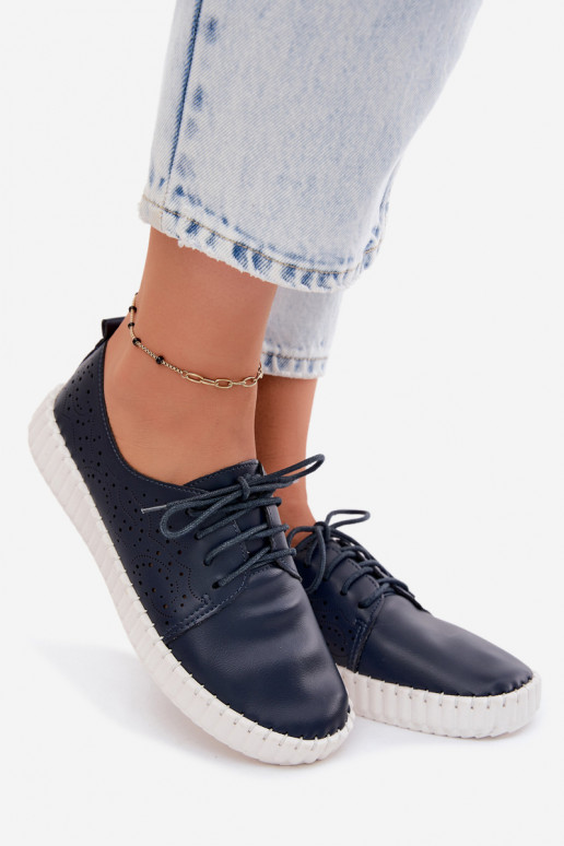 Sapatos perfurados azul escuro com atacadores Pearla