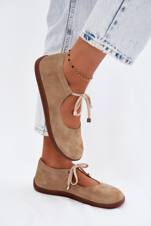 Pele Sapatilhas de camurça Barefoot com alças Zazoo 021 bege