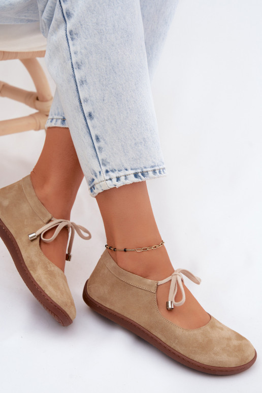 Pele Sapatilhas de camurça Barefoot com alças Zazoo 021 bege