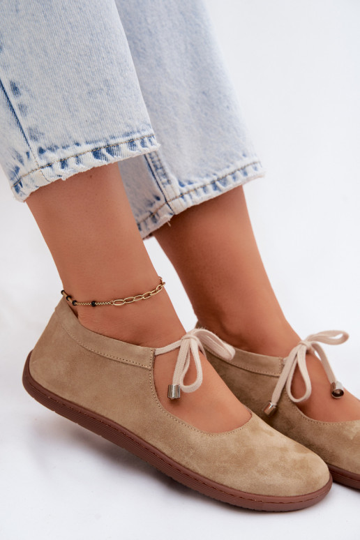 Pele Sapatilhas de camurça Barefoot com alças Zazoo 021 bege