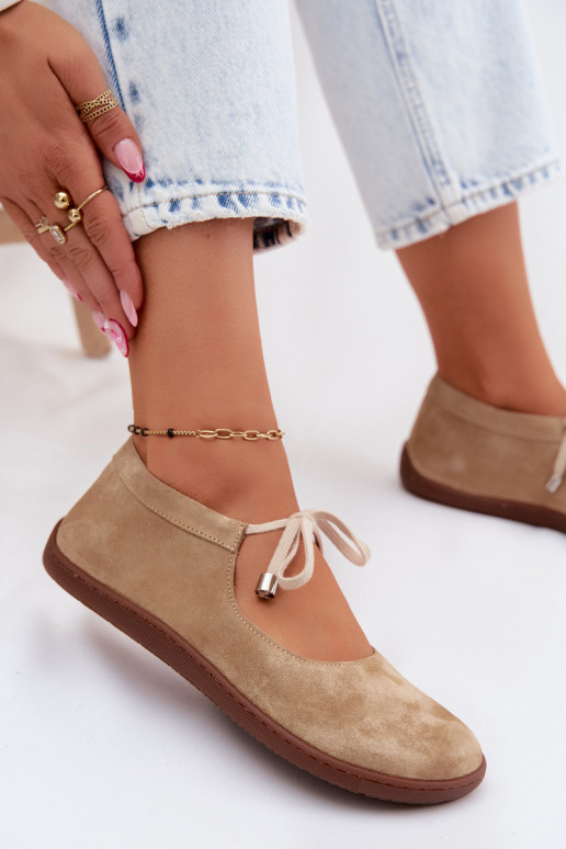 Pele Sapatilhas de camurça Barefoot com alças Zazoo 021 bege