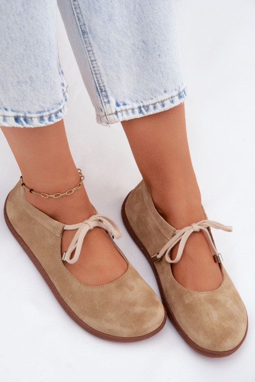 Pele Sapatilhas de camurça Barefoot com alças Zazoo 021 bege