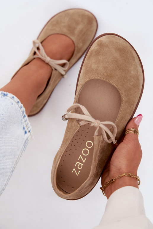 Pele Sapatilhas de camurça Barefoot com alças Zazoo 021 bege