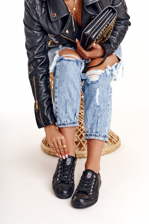 Tênis femininos de couro Big Star cor preta V274871