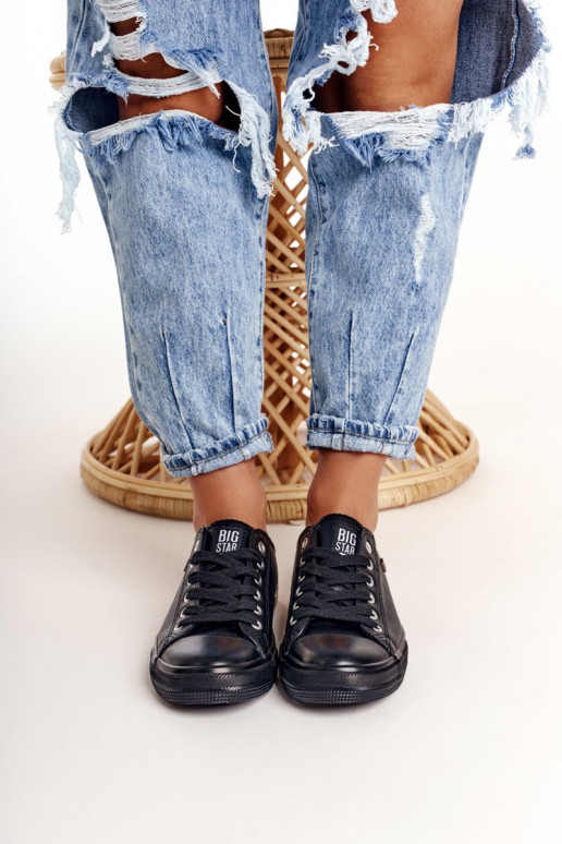 Tênis femininos de couro Big Star cor preta V274871