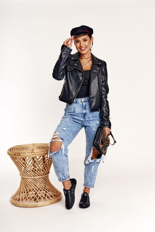 Tênis femininos de couro Big Star cor preta V274871