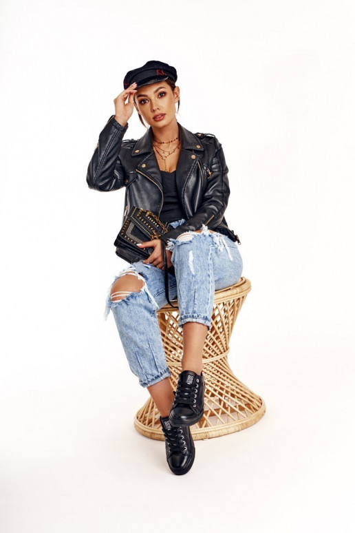 Tênis femininos de couro Big Star cor preta V274871