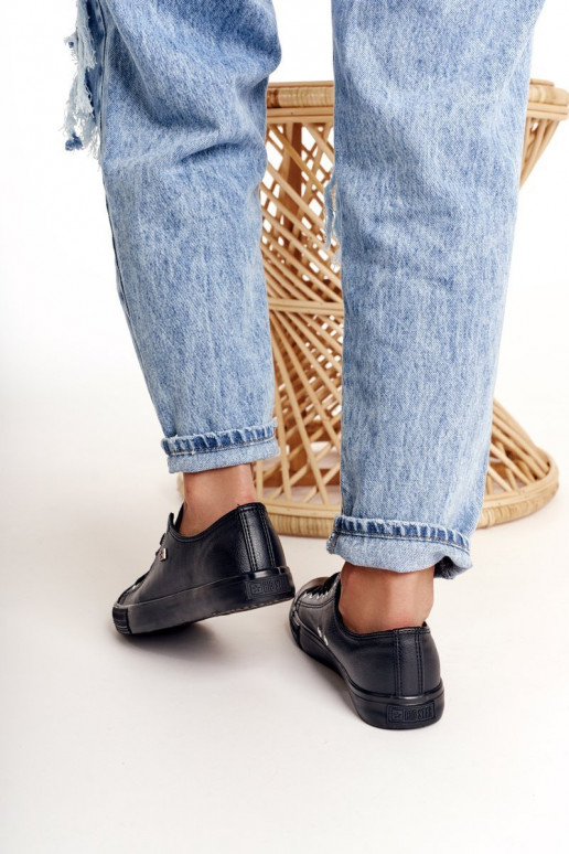 Tênis femininos de couro Big Star cor preta V274871