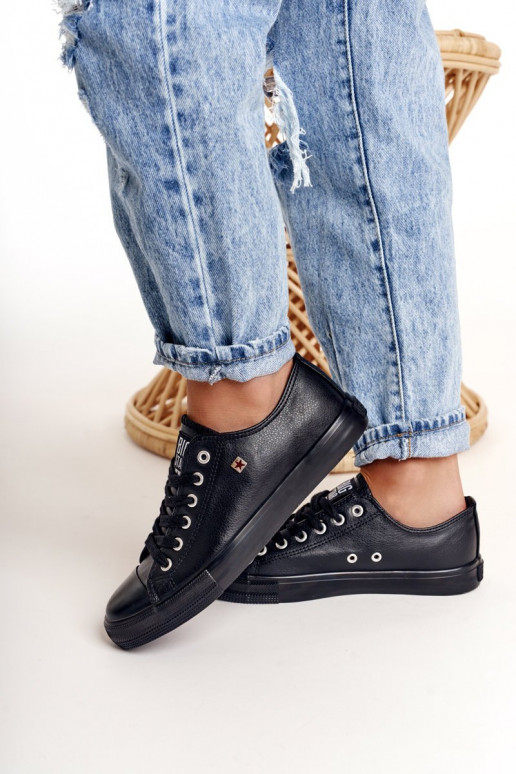 Tênis femininos de couro Big Star cor preta V274871