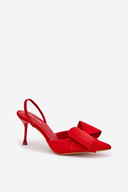 Sapatos de salto alto vermelhos com calcanhar aberto e laço Eklevia
