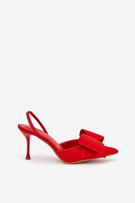 Sapatos de salto alto vermelhos com calcanhar aberto e laço Eklevia