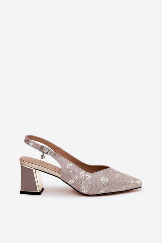 Pele Sandálias femininas de salto alto Ze Szpiczastymi Noskami Vinceza 66733 ouro-cor prata