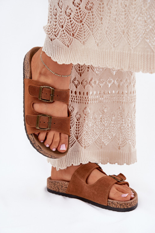 chinelos de camurça Com sola de cortiça com fivelas cor marrom Tavira