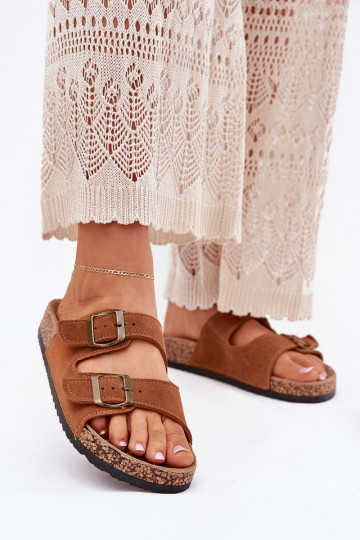 chinelos de camurça Com sola de cortiça com fivelas cor marrom Tavira 2