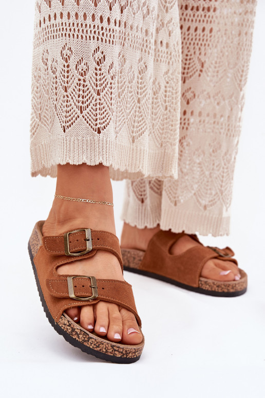 chinelos de camurça Com sola de cortiça com fivelas cor marrom Tavira